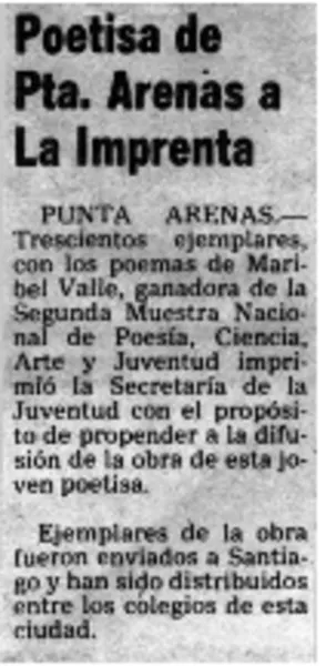 Poetisa de Pta. Arenas a la imprenta.  [artículo]