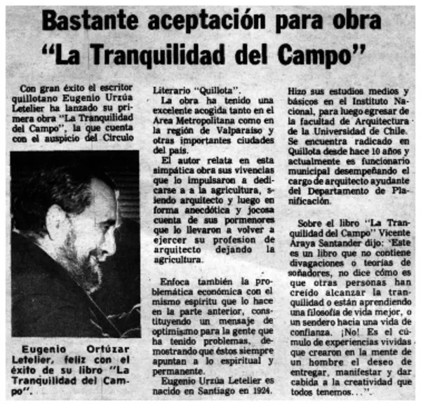 Bastante aceptación para obra "La Tranquilidad del Campo".  [artículo]