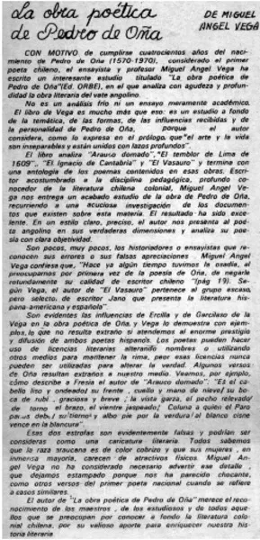 La obra poética de Pedro de Oña  [artículo] Gonzalo Drago.