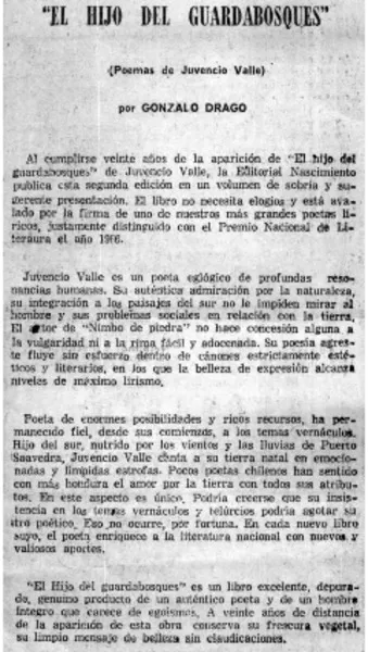 "El hijo del guardabosques"  [artículo] Gonzalo Drago.