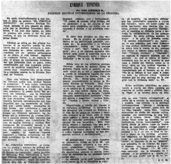 Un poeta sureño en el norte: Enrique Yévenez  [artículo] Iván Carrasco M.