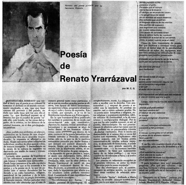 Poesía de Renato Yrarrázaval  [artículo] M.C.G.
