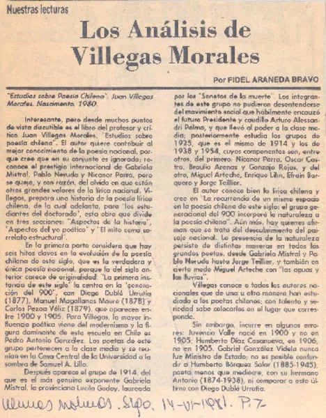 Los análisis de Villegas Morales  [artículo] Fidel Araneda.