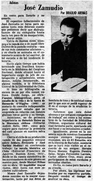 José Zamudio  [artículo] Braulio Arenas.