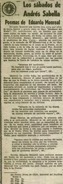 Poemas de Eduardo Monreal  [artículo] Andrés Sabella.