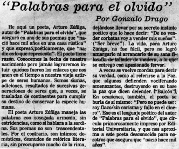 "Palabras para el olvido"  [artículo] Gonzalo Drago.