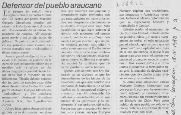 Defensor del pueblo araucano.  [artículo]