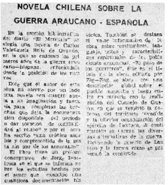 Novela chilena sobre la guerra araucano-española.  [artículo]
