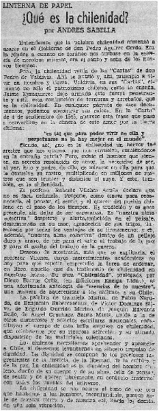 ¿Qué es la chilenidad?  [artículo] Andrés Sabella.