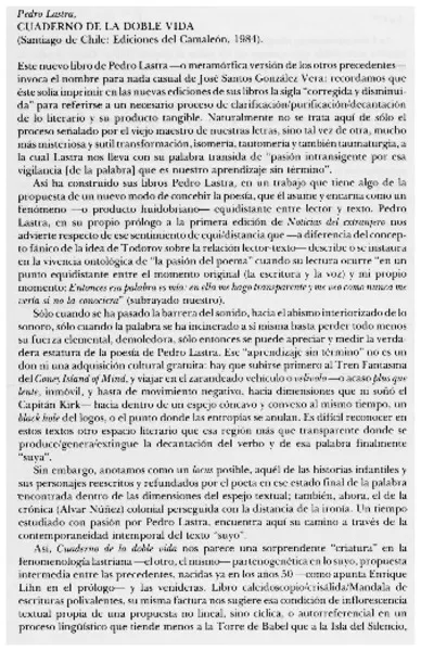 Cuaderno de la doble vida  [artículo] Juan Gabriel Araya.