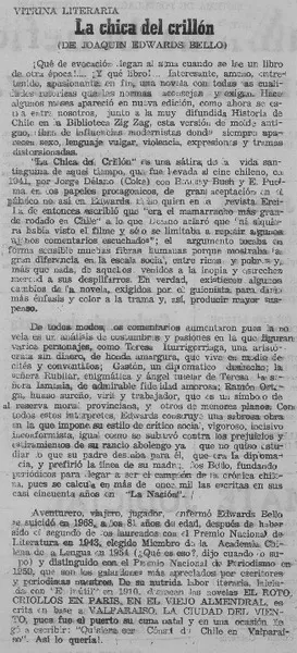 La chica del crillón de Joaquín Edwards Bello  [artículo].