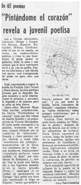 "Pintándome el corazón" revela a juvenil poetisa  [artículo] Cery Toro González.