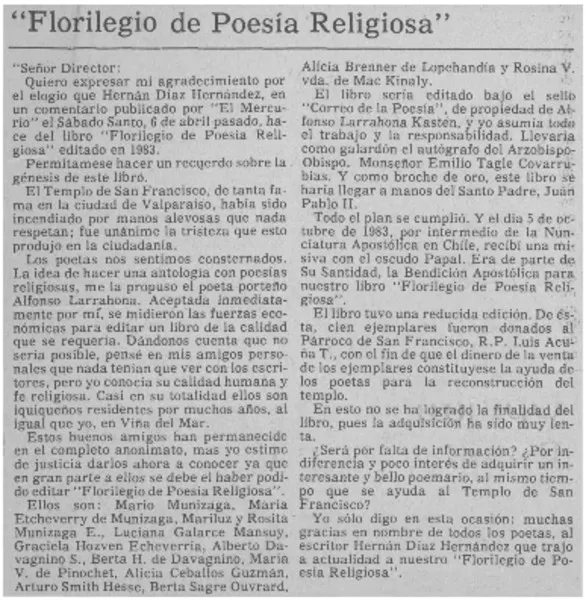"Florilegio de poesía religiosa".  [artículo]