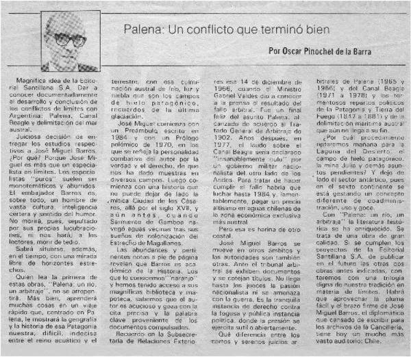 Palena, un conflicto que terminó bien  [artículo] Oscar Pinochet de la Barra.