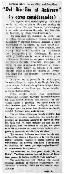 Del Bío bío al antivero" (y otros considerandos)  [artículo] OMEPE.
