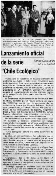 Lanzamiento oficial de la serie "Chile ecológico".  [artículo]
