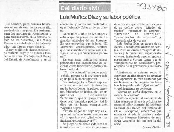 Luis Muñoz Díaz y su labor poética  [artículo] Cronos.