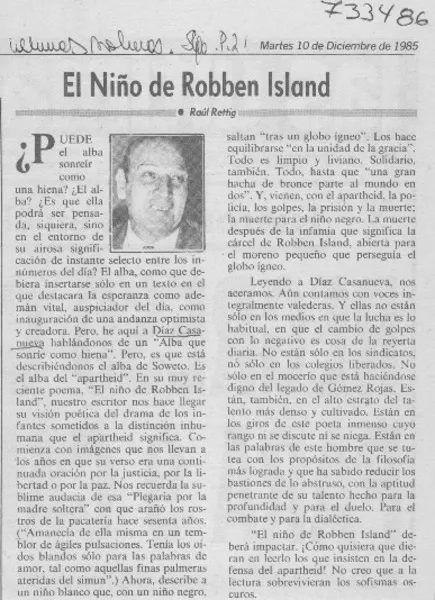 El niño de Robben Island  [artículo] Raúl Rettig.