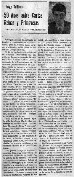 50 años entre Cartas reinas y primaveras  [artículo] Wellington Rojas Valdebenito.