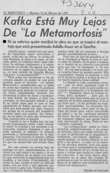 Kafka está muy lejos de "La metamorfosis"  [artículo] Rigoberto Carvajal.