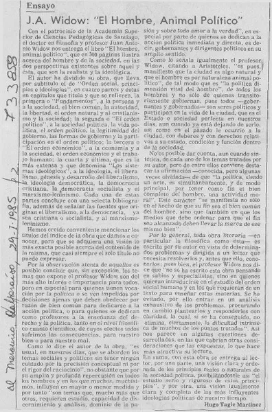J. A. Widow, "El hombre, animal político"  [artículo] Hugo Tagle Martínez.