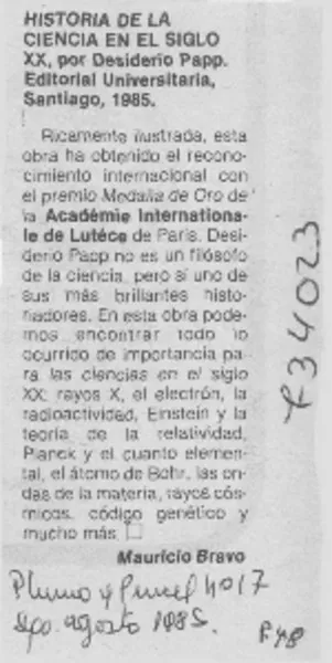 Historia de la ciencia en el siglo XX  [artículo] Mauricio Bravo.