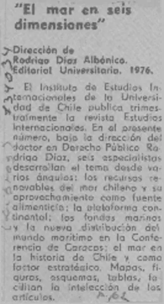 El mar en seis dimensiones"  [artículo] Patricio Arana E.