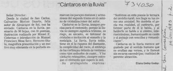 Cántaros en la lluvia"  [artículo] Eliana Godoy Godoy.