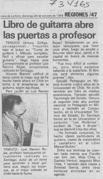 Libro de guitarra abre las puertas a profesor  [artículo] Arturo Zuñiga.