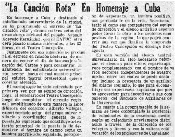 "La canción Rota" en homenaje a Cuba.  [artículo]