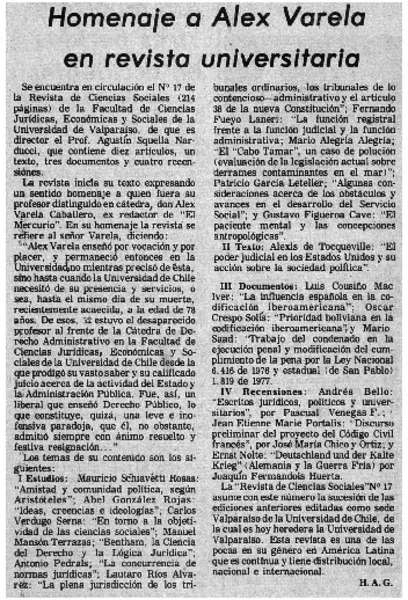 Homenaje a Alex Varela en revista universitaria  [artículo] H.A.G.