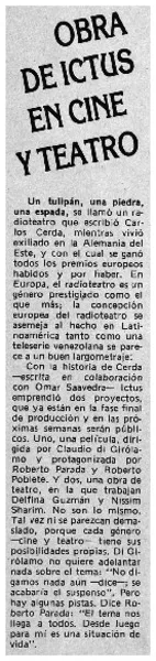 Obra de ICTUS en cine y teatro.  [artículo]
