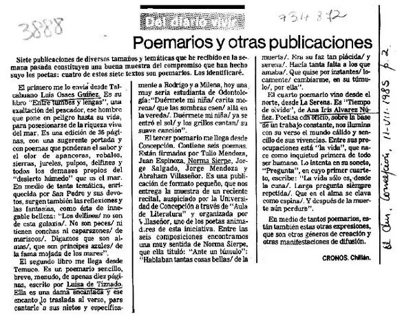 Poemarios y otras publicaciones  [artículo] Cronos.
