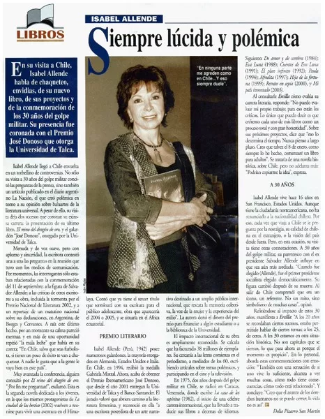 Siempre lúcida y polémica  [artículo] Delia Pizarro San Martín.