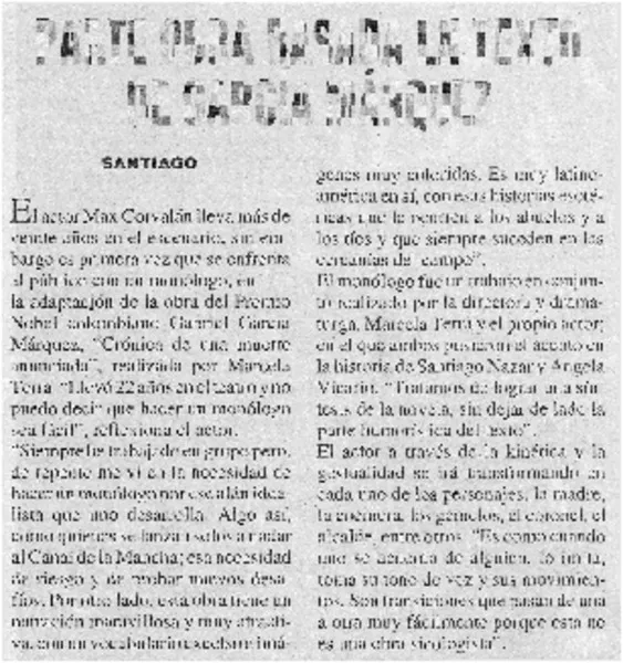 Parte obra basada en texto de García Márquez.  [artículo]
