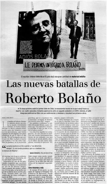 Las nuevas batallas de Roberto Bolaño  [artículo] Andrés Gómez Bravo.0