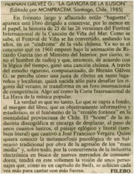 Hernán Galvéz G.:"La gaviota de la ilusión"  [artículo] Filebo.