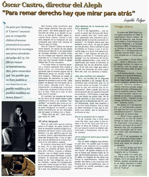 Oscar Castro, director del Aleph "Para remar derecho hay que mirar para atrás" : [entrevistas] [artículo] Leopoldo Pulgar.