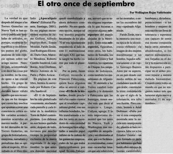 El otro once de septiembre  [artículo] Wellington Rojas Valdebenito.