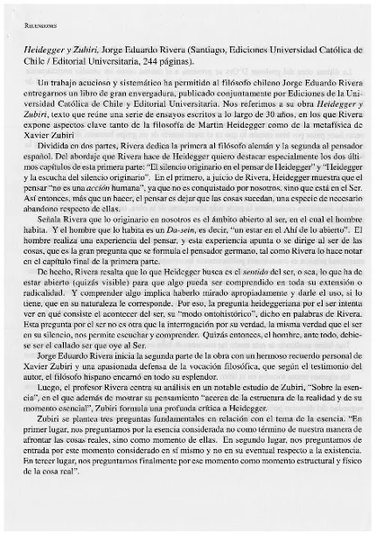 Heidegger y Zubiri, Jorge Eduardo Rivera  [artículo] Rodrigo Figueroa Weitzman.
