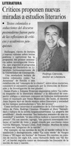 Críticos proponen nuevas miradas a estudios literarios.  [artículo]