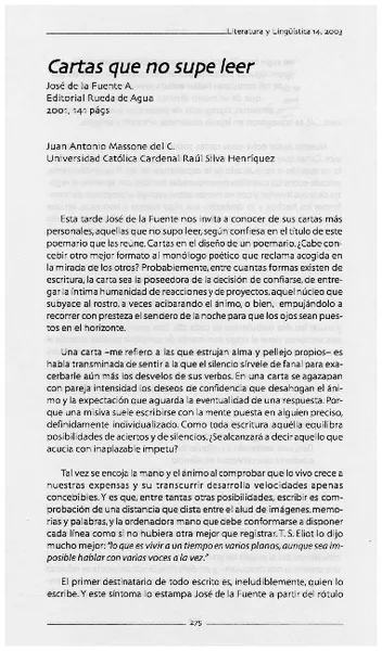 Cartas que nos supe leer  [artículo] Juan Antonio Massone.