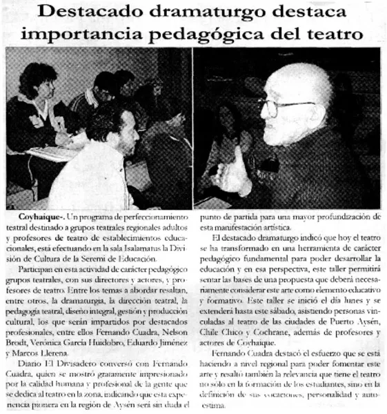 Destacado dramaturgo destaca importancia pedagógica del teatro.  [artículo]