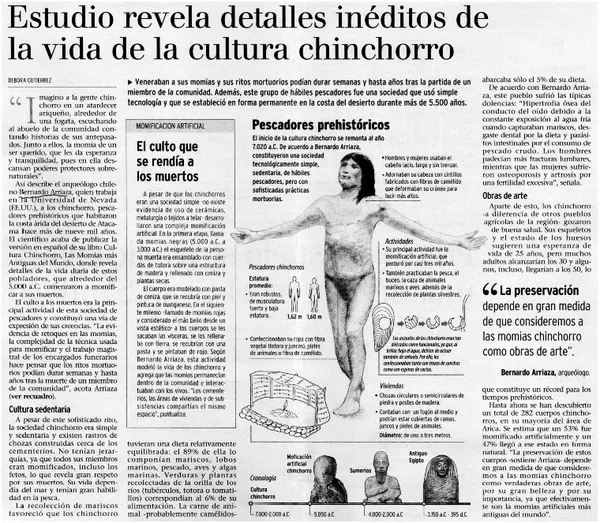 Estudio revela detalles inéditos de la vida de la cultura chinchorro  [artículo] Débora Gutiérrez.