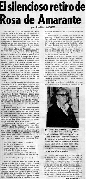 El silencioso retiro de Rosa de Amarante  [artículo] Almagro Santander.