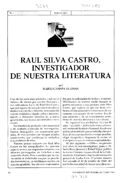 Raúl Silva Castro, investigador de nuestra literatura  [artículo] Mario Cánepa Guzmán.
