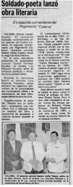 Soldado-poeta lanzó obra literaria  [artículo] Arturo Larraín Avalos.