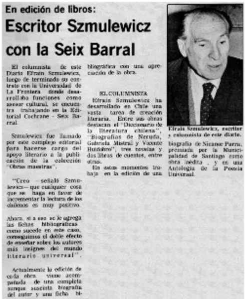 Escritor Szmulewicz con la Seix Barral  [artículo]