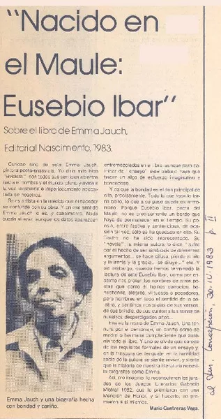 "Nacido en el Maule: Eusebio Ibar"  [artículo] Mario Contreras Vega.