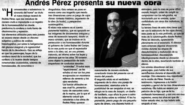 Andrés Pérez presenta su nueva obra.  [artículo]